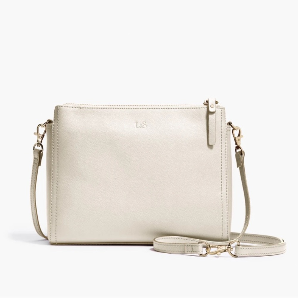 Lo & Sons Pearl Saffiano Leather White Crossbody Bag